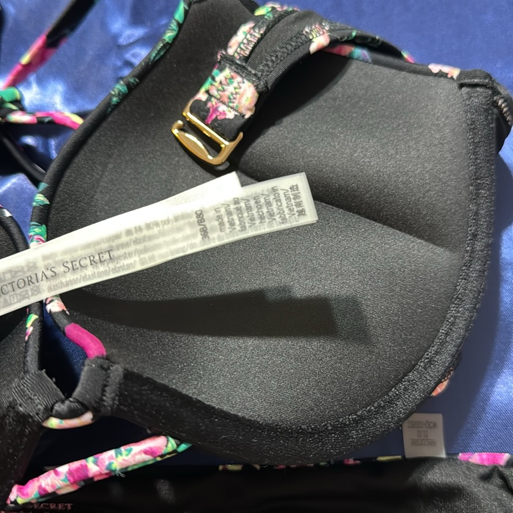 Victoria's Secret Set Bombshell Swim Bikini Bra/Bottom black floral size L 36B - Picture 11 of 15